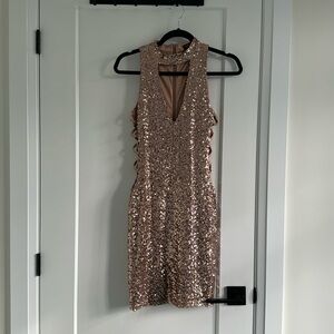 Rose gold sequin mini dress with cutout